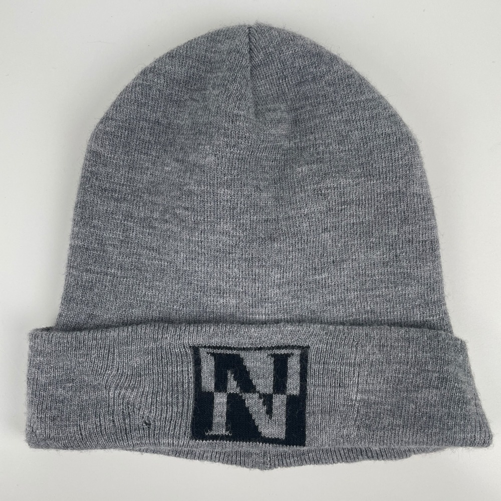 Napapijri Grey Knit Cuffed Beanie Hat Logo Patch Winter Watch Cap Unisex Street